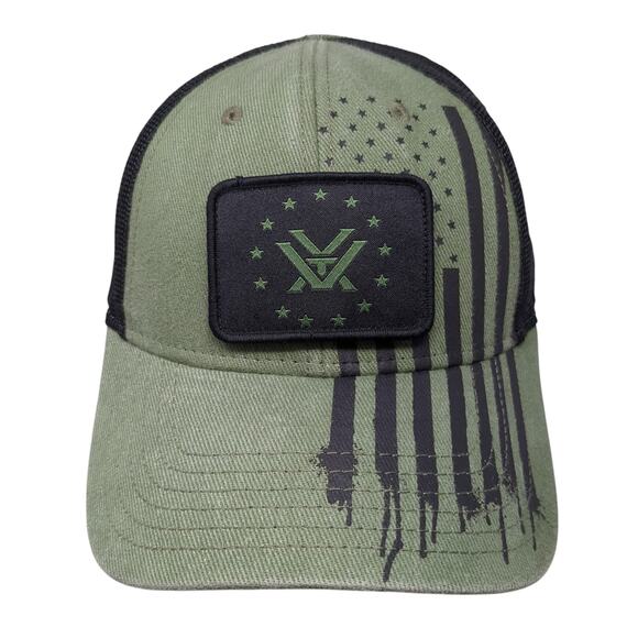 Vortex Strapback Baseball Cap Green One Size Adjustable Patriotic Vented Holes - Picture 1 of 9